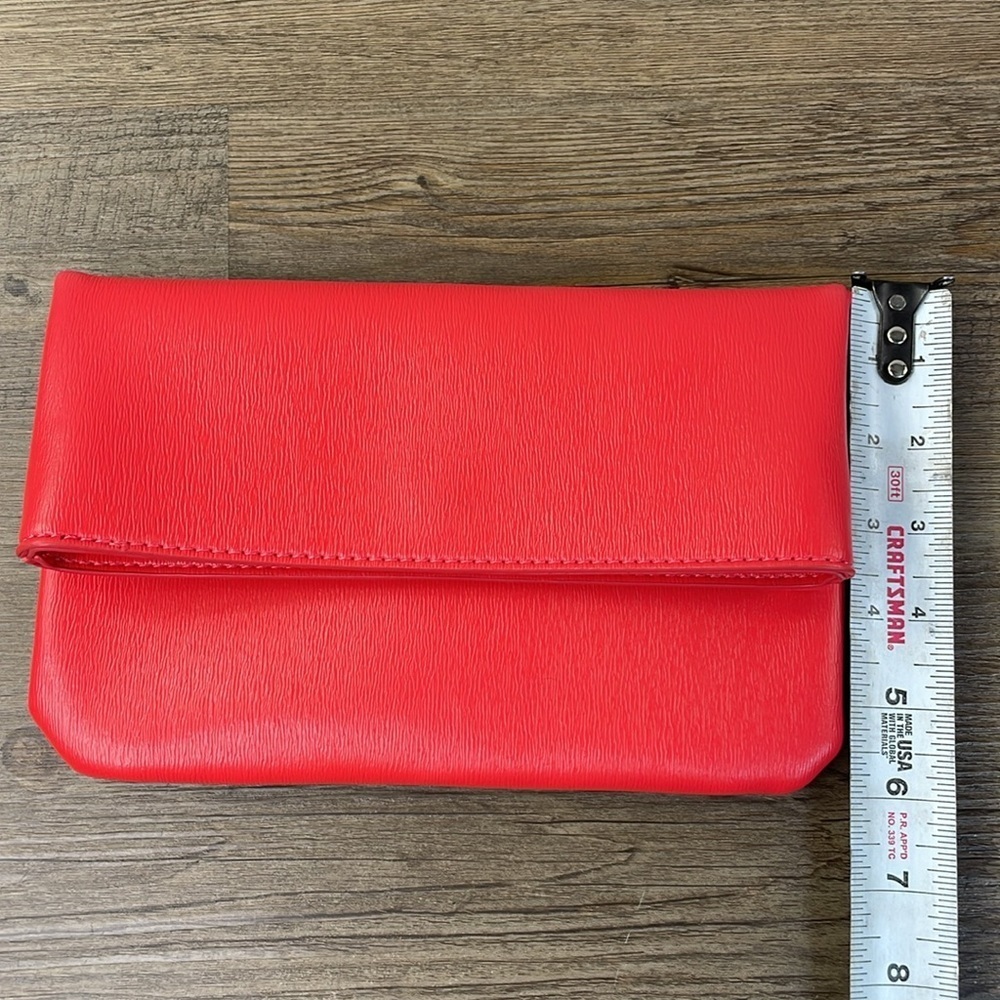 Neiman Marcus Women's Coral Red Magnetic Folding Faux-Leather Clutch Bag - Picture 6 of 7